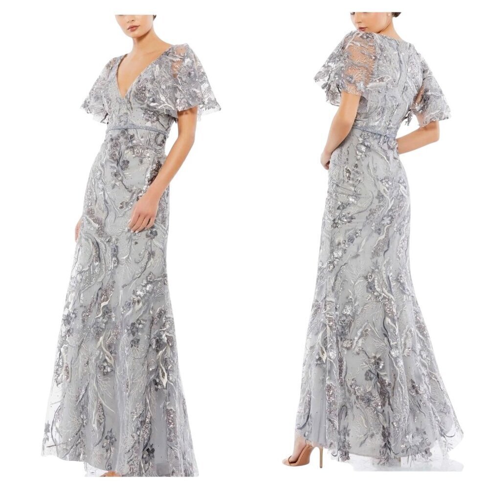 Mac Duggal Beaded Evening Gown NWT Size 6 Style 67908 Platinum